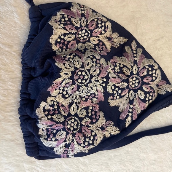 Embroidered Navy Bikini Top - Picture 2 of 7